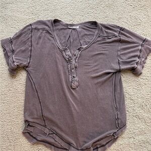 Casual Brown Short Sleeve Henley Top